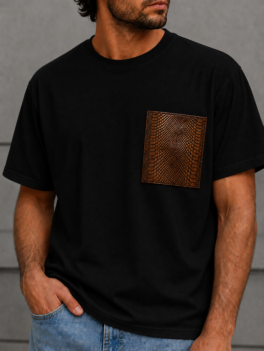 Adam T-shirt with Leather Pocket (Black)