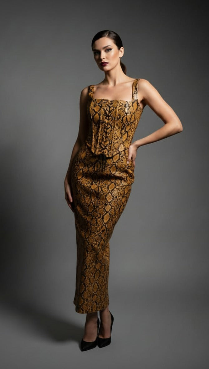 The Gilded Python Leather Corset Set