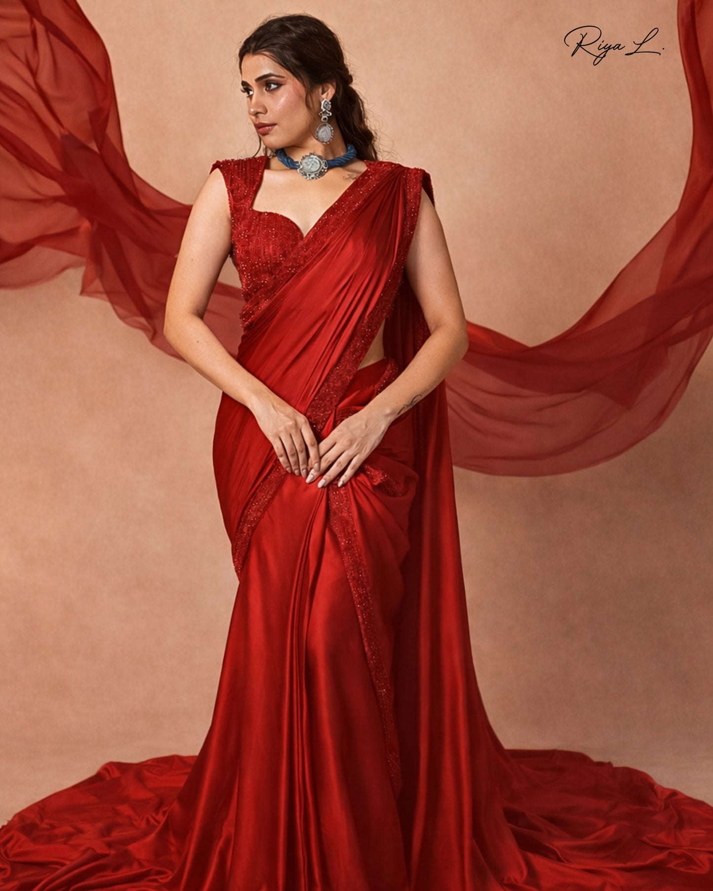 The Crimson Crystal Draped Saree