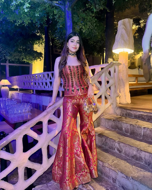 Pink Banarasi Brocade Sharara Set