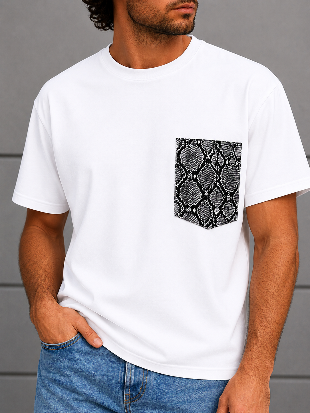 Adam T-shirt with Leather Pocket (White)