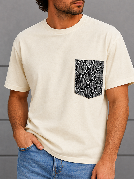 Adam T-shirt with Leather Pocket (Off White)