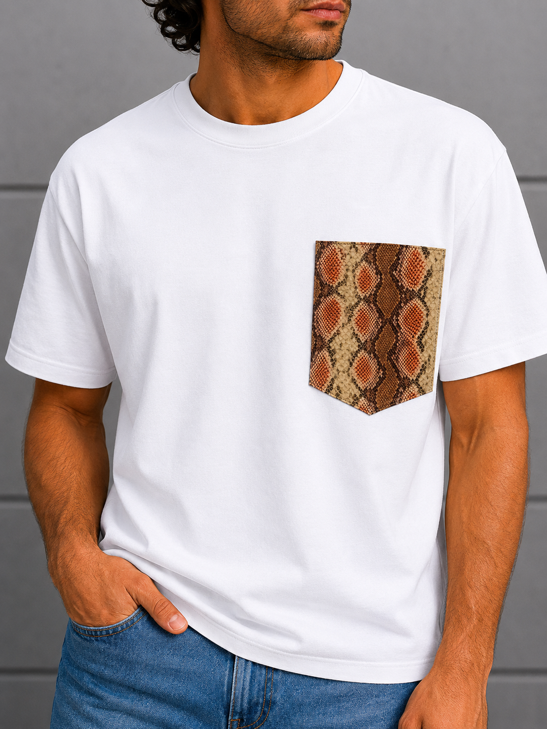 Adam T-shirt with Leather Pocket (White)