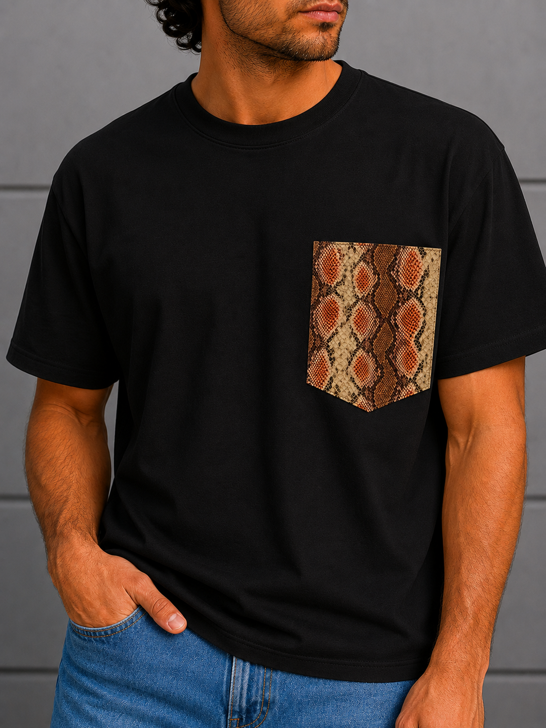 Adam T-shirt with Leather Pocket (Black)