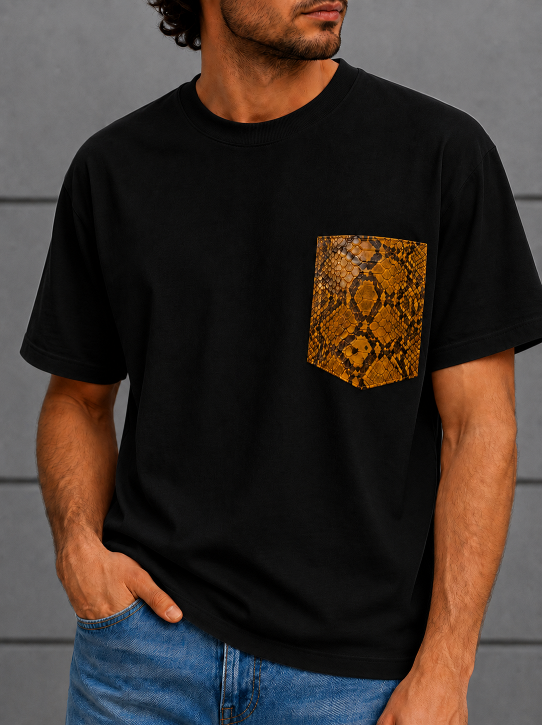 Adam T-shirt with Leather Pocket (Black)