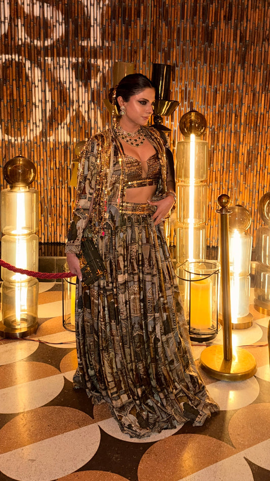 Mughal Print Tassel Jacket and Lehenga set