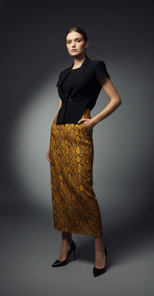 The Amber Horizon Faux Croc Leather Maxi