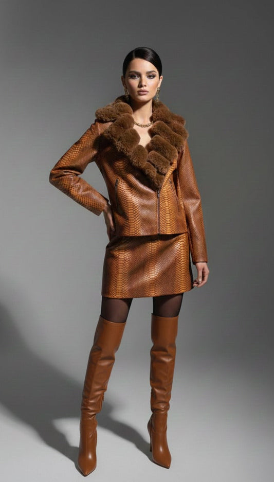 The Cognac Leather & Shearling Set