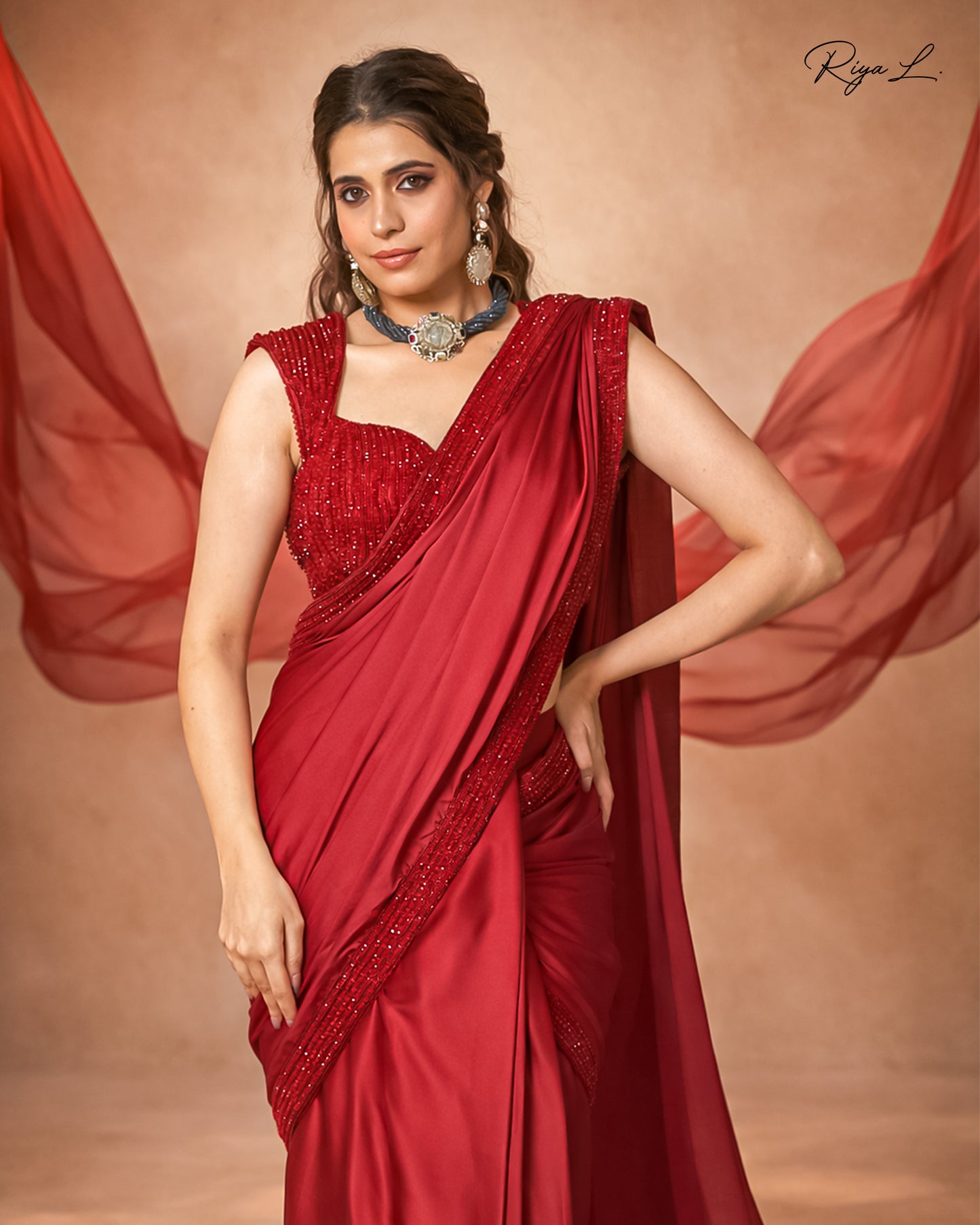 The Crimson Crystal Draped Saree