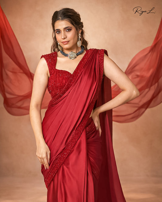 The Crimson Crystal Draped Saree