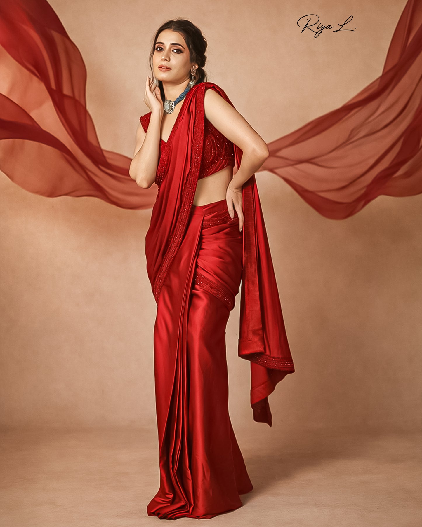 The Crimson Crystal Draped Saree