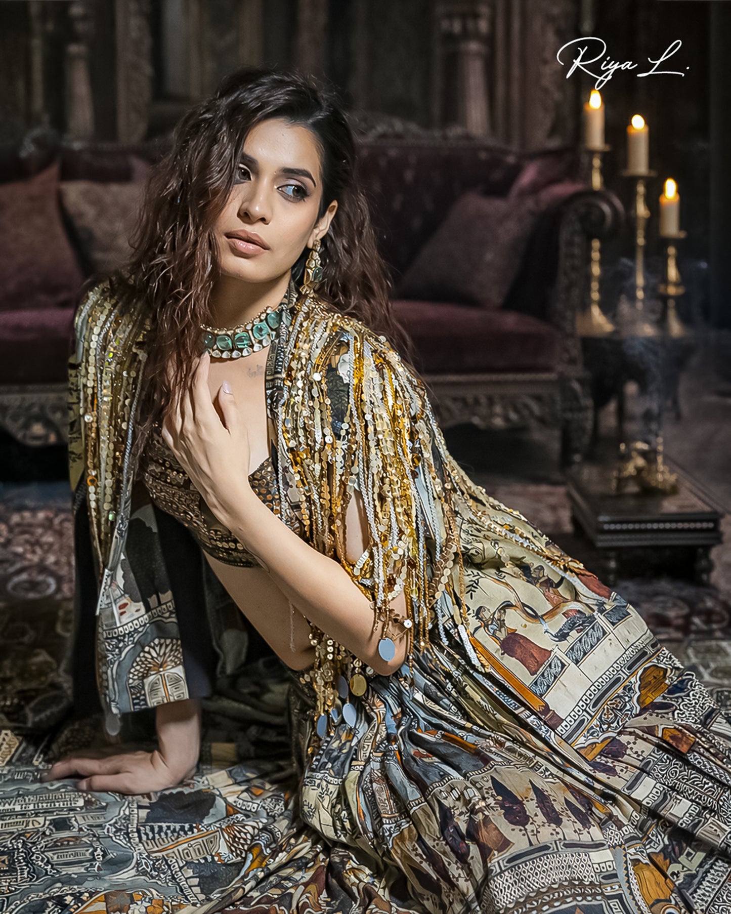 Mughal Print Tassel Jacket and Lehenga set