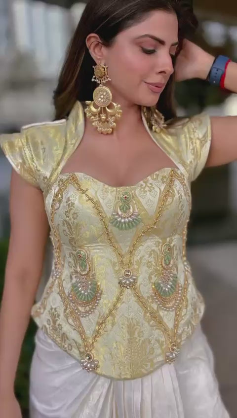 Ivory Gold Draped Saree